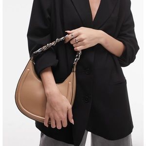 Topshop Selena curved shoulder bag with chain strap in camel